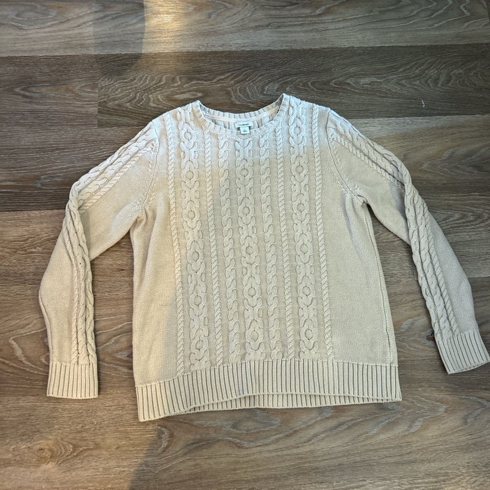 L.L. Bean Cream Cable Crewneck Sweater